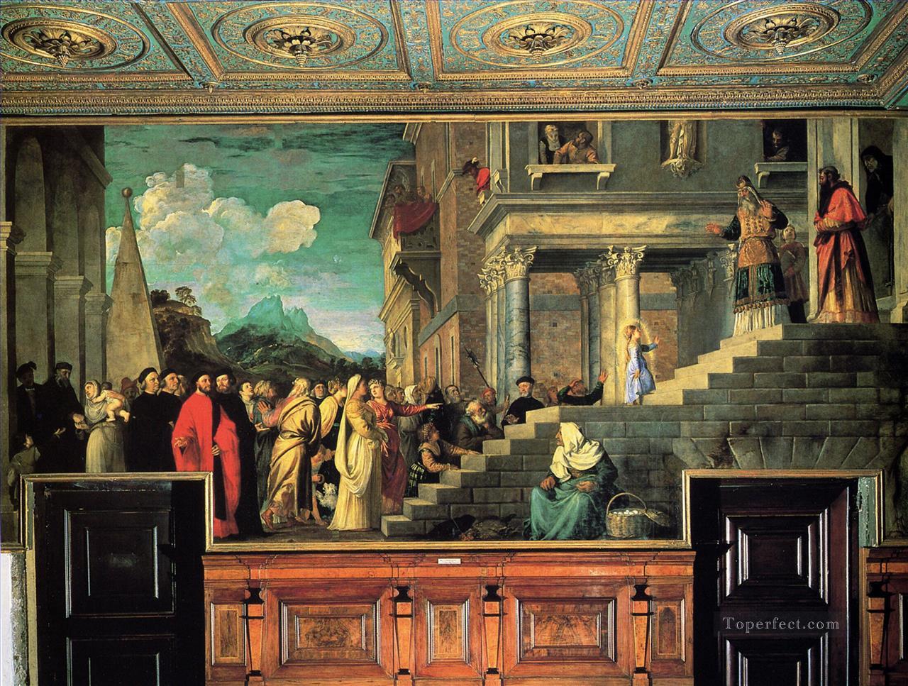 マリアの神殿への入場 1534 年 ティツィアーノ ティツィアーノ油絵